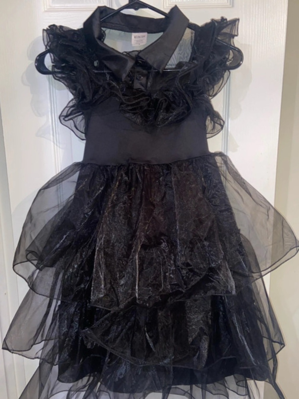 Wednesday Addams Costume Dress Girls Size M Black Ruffle Tulle Halloween Cosplay